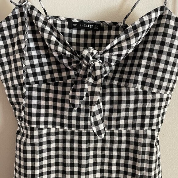 Zaful Women S/4 Black White Plaid Preppy Sleeveless Tied Cami Mini Dress NWT - Picture 4 of 10